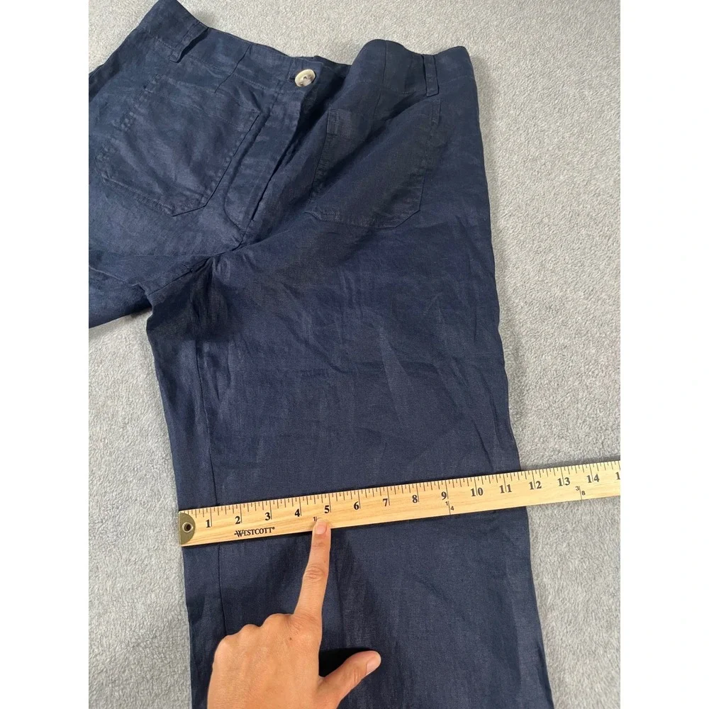 NWT! Quince Womens Navy 100% European Linen Patch Pocket Wide Leg Pants Size 12